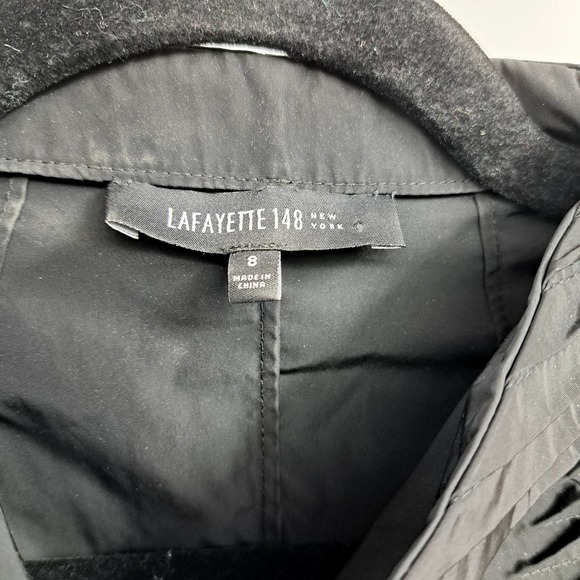 Lafayette 148 New York Blouse 8 Pleated Button Front 3/4 Sleeve Casual Black - Picture 2 of 9